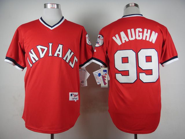 Men Cleveland Indians 99 Vaughn Red 1974 MLB Jerseys